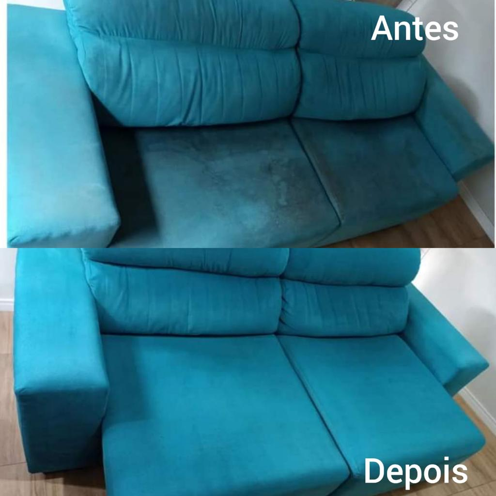 Antes e depois — sofá azul